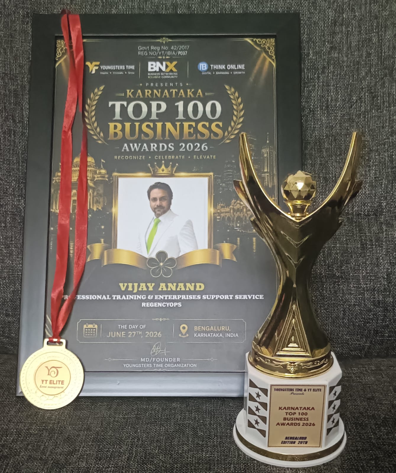 Karnataka Top 100 Business Awards 2026 certificate